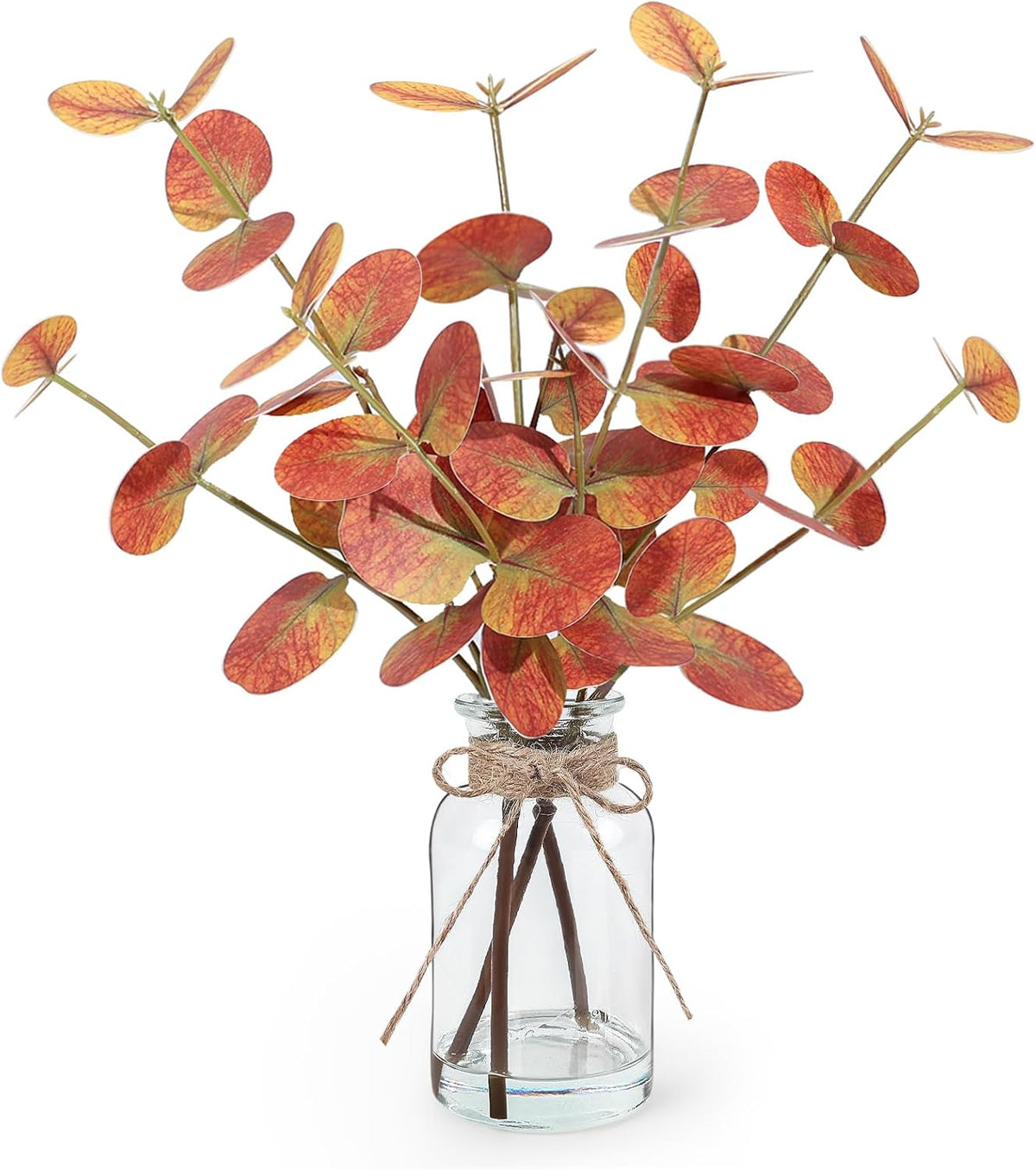 Bessol Artificial Eucalyptus Stems in Glass Vase with Faux Water, 13.5" Fake Plants for Home Decor, Coffee Table Centerpieces, Office, Bathroom & Farmhouse - Green Faux Plants Decorations