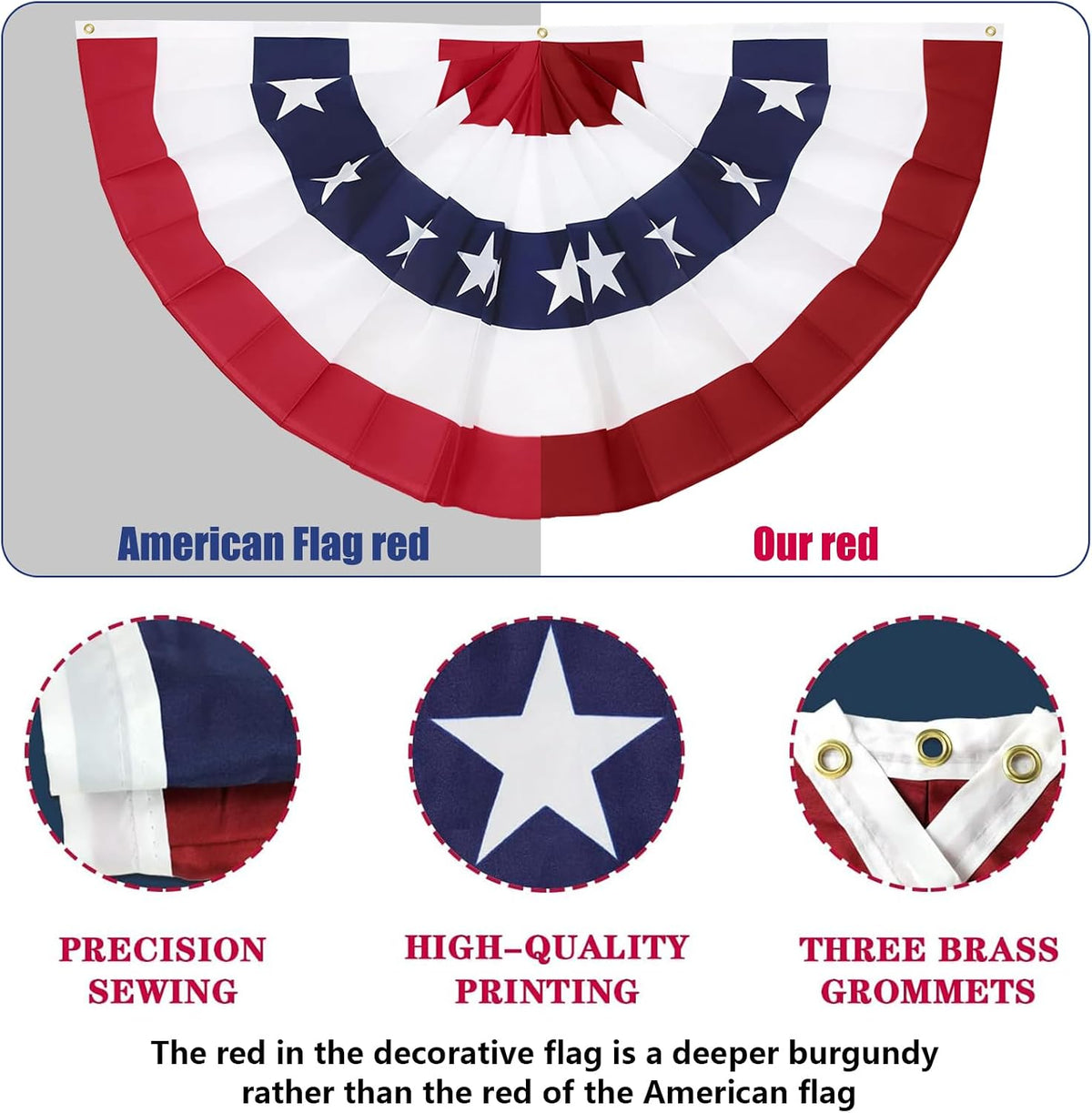 4PCS 3x6 Ft American Pleated Fan Flag, Patriotic Half Fan Bunting Flag