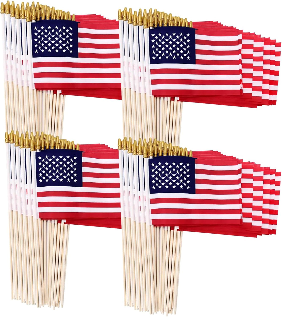 100 Pack Small American Flags on Stick, 4x6 Inch US HandHeld Stick Flags