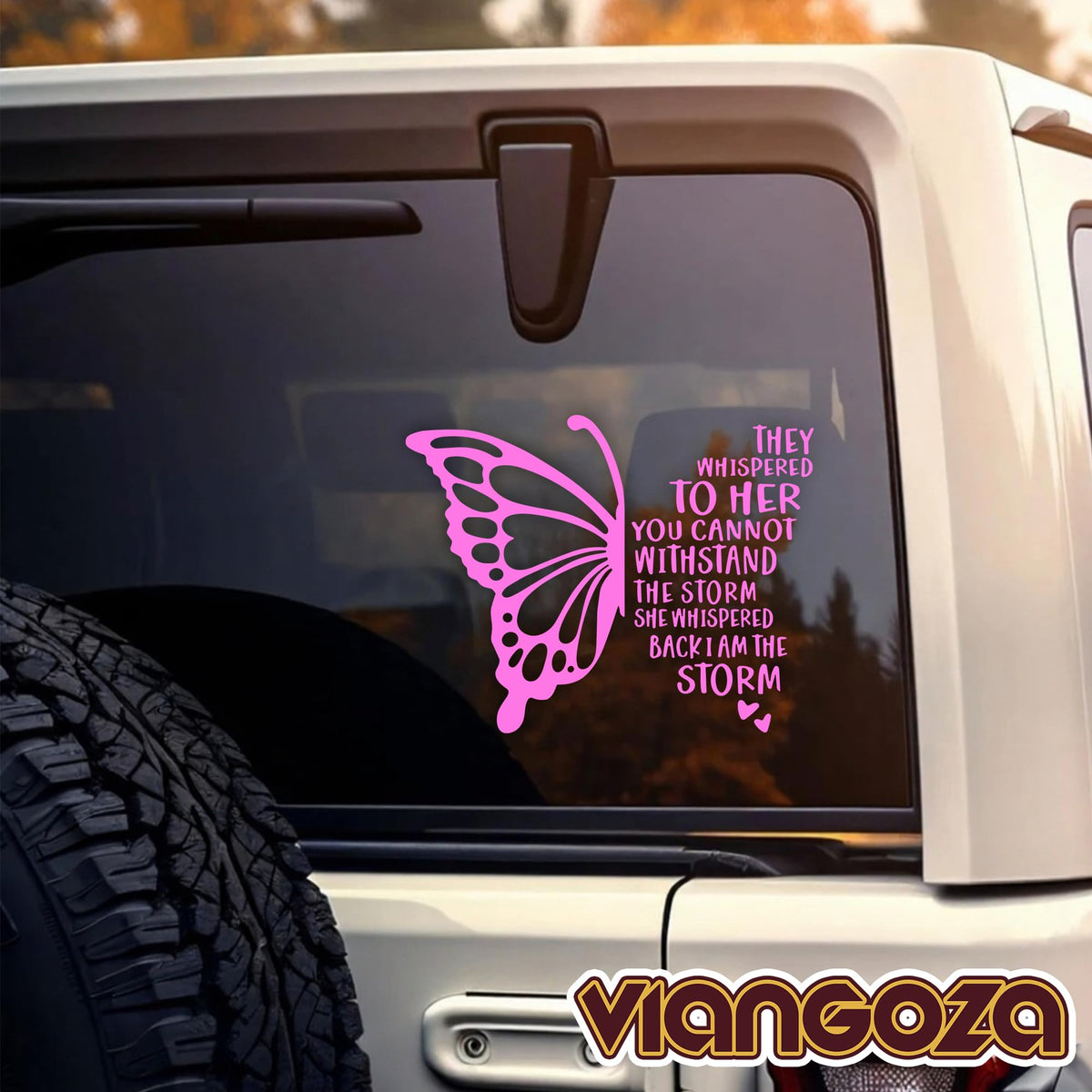 They Whispered to Her I Am the Storm Car Decal Pink Butterfly Stickers Christian Inspiration Decals Vinyl Waterproof 8 inch Bumper Sticker for Trucks Window Car Accessories Gifts for Mom