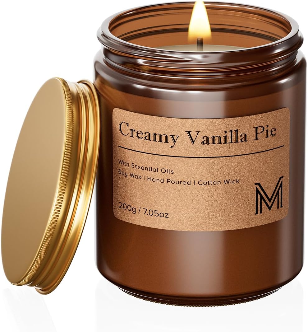 M&SENSE Santal Scented Small Candle, 7.5Oz Aromatherapy Candle for Home Fragrance, Soy Wax Candles Gift for Birthday, Housewarming, Amber Jar Candle for Stress Relief