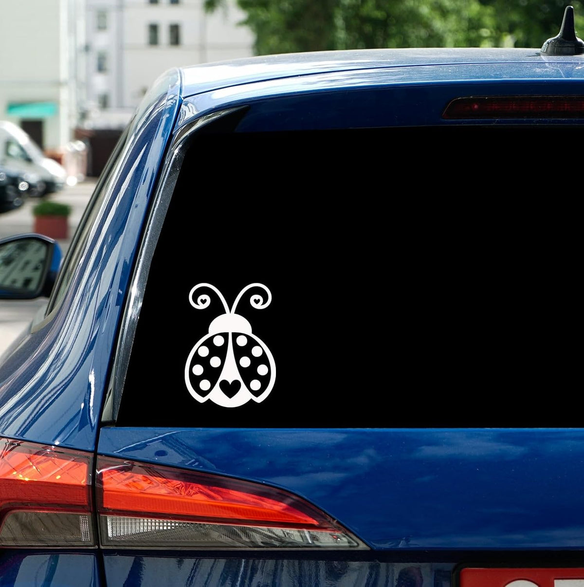 Cute Ladybug Car Window Decal - Adorable Insect Heart Graphic Vinyl Sticker - Nature Inspired Artwork for Auto Glass - Waterproof Outdoor Durable White Design