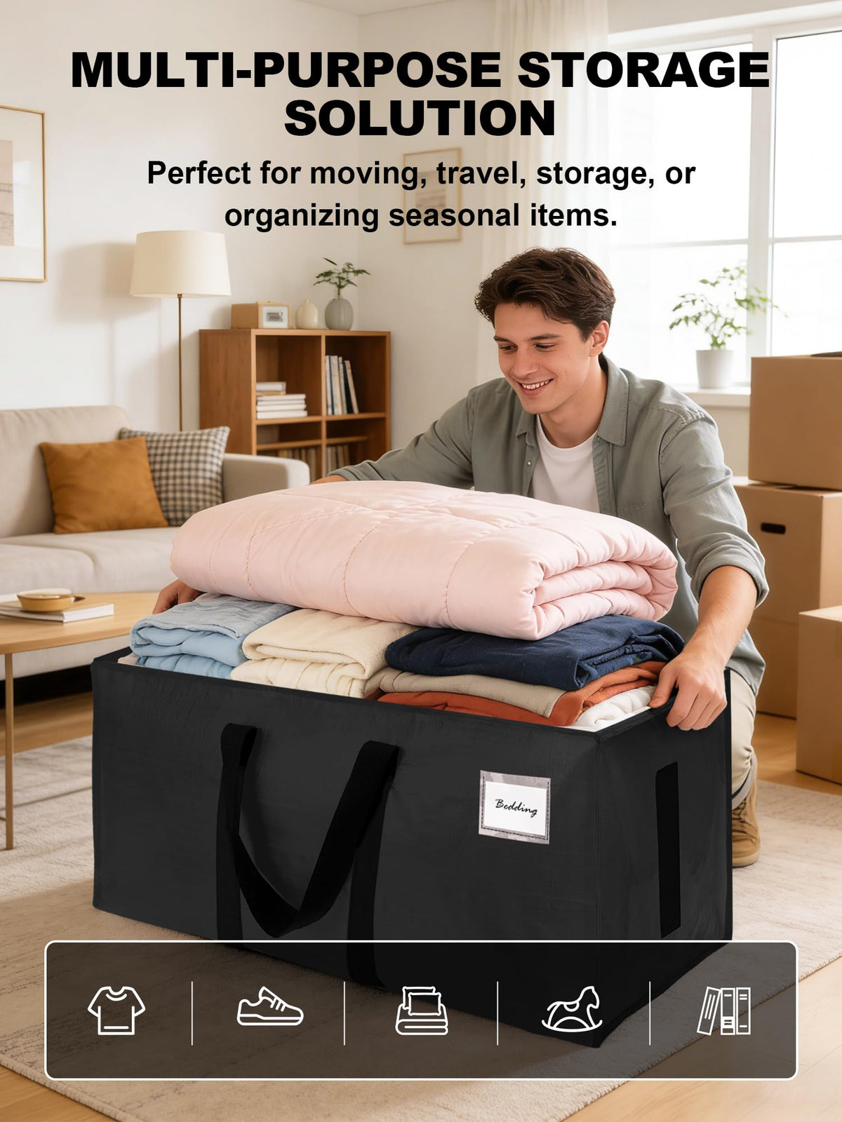 HOMESURE Supports 200lbs Heavy Duty Moving Bags - Strong Zipper & Wrap-Around Handles - Water-Resistant Storage Totes, Durable Alternative to Moving Boxes