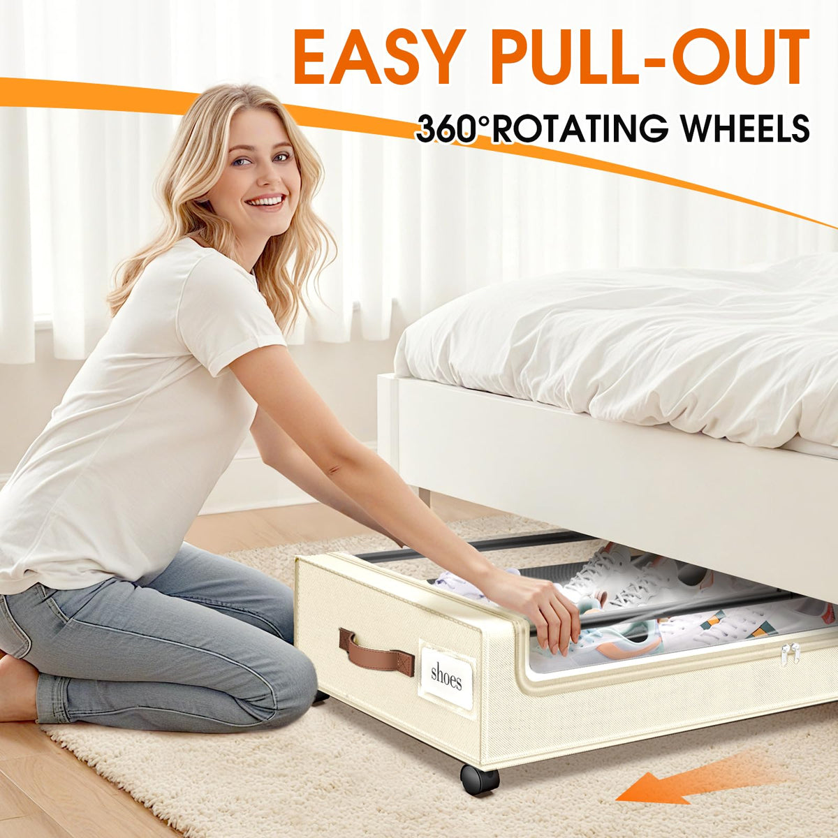 SpaceHacks Under Bed Drawers with Wheels, Clear Window & Label - Large Capacity Rolling Storage for Clothes, Shoes, Blankets
