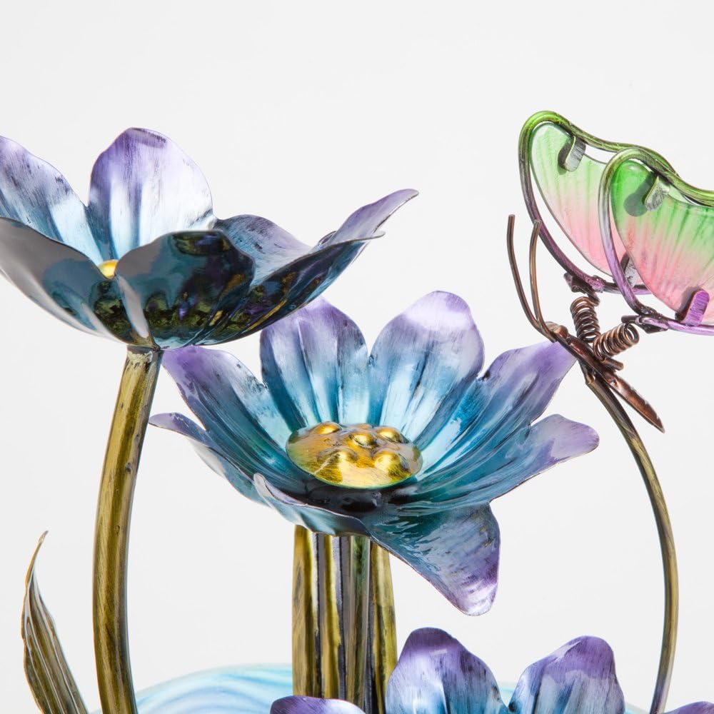 Bits and Pieces Iridescent Glass Butterfly Fountain Sculpture, 12" Tall