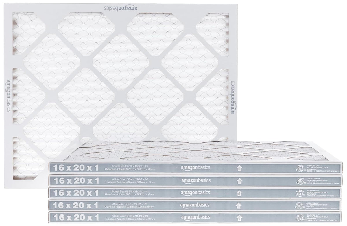 Amazon Basics 20x20x1 Air Filter 6-Pack, MERV 11 AC Furnace Filters, Dust, Pet, Allergen Control , Electrostatic (Actual Size: 19.75 x 19.75 x .75)