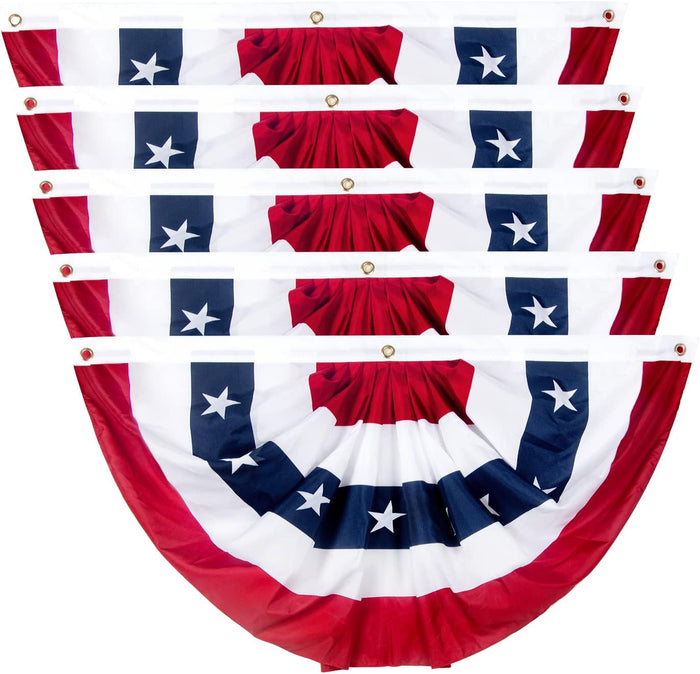 2x4 Ft American Pleated Fan Flag, Patriotic Half Fan Bunting Flag, Indoor Outdoor for Red White Blue USA 250th Anniversary 4th of July Decoration Patriotic Decor Memorial Day (Set of 5)