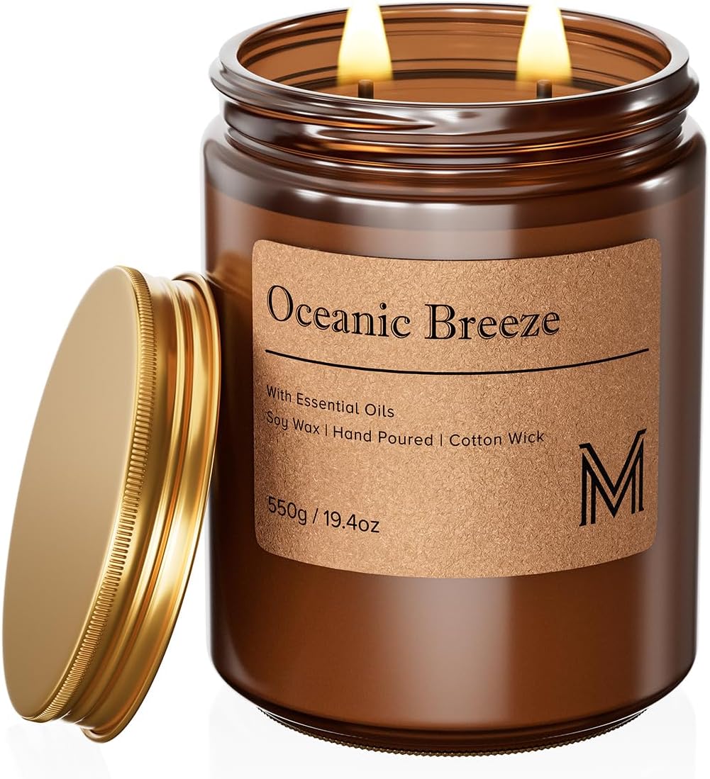 M&SENSE Santal Scented Small Candle, 7.5Oz Aromatherapy Candle for Home Fragrance, Soy Wax Candles Gift for Birthday, Housewarming, Amber Jar Candle for Stress Relief