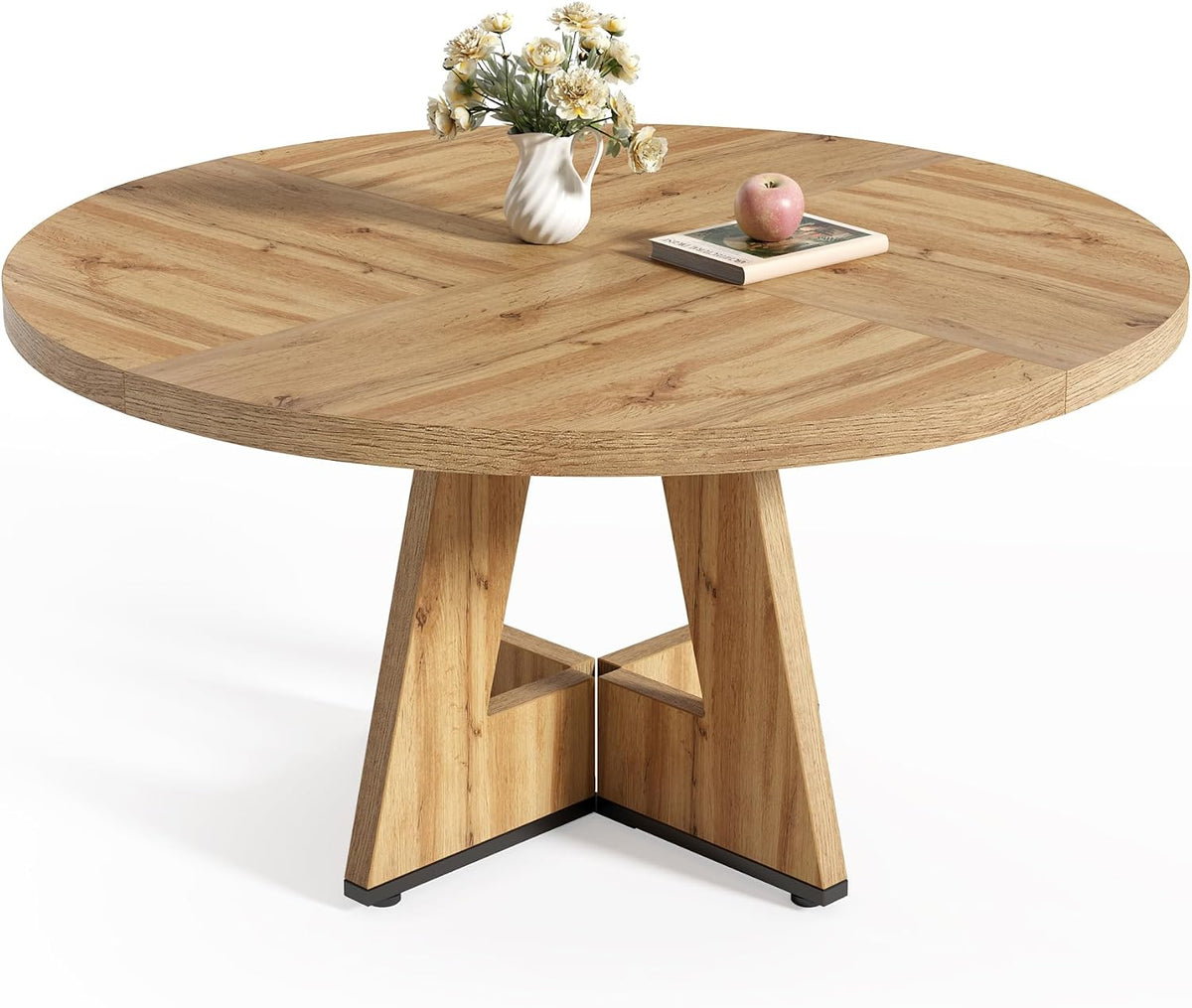 LITTLE TREE Round Dining Table for 4-6 People, 47 Inches Dining Room Table with Wooden Pedestal Base, Circle Kitchen Tables for Dining Room, Kitchen, Living Room, Oak