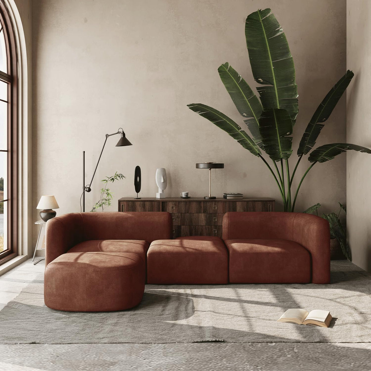 Acanva Mellow Modern Tight Curved Back Velvet Sofa