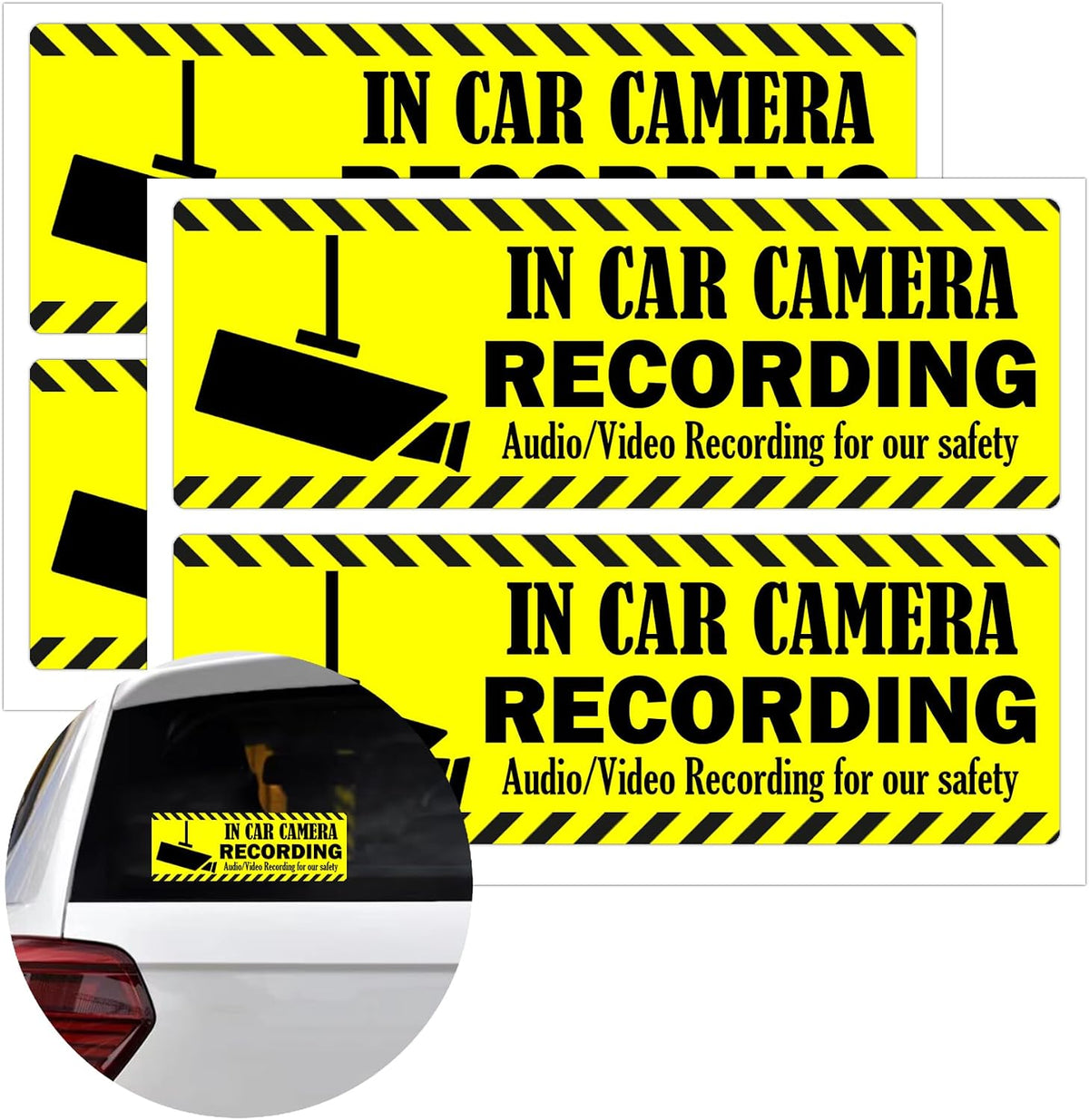 Camera Audio Video Recording Window Cars Stickers 2x6 Inch in Car Camera Recording Labels Cam On Board Video Sign for Car Window Bumper Safety 4 PCS (Yellow)