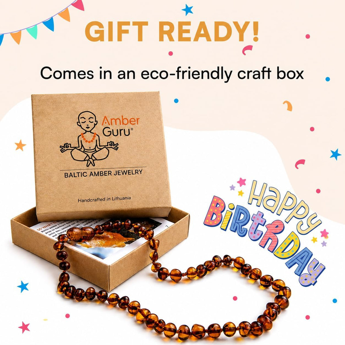 Amber Guru Baltic Amber Necklace (Authentic, Certified) - 12.5 inches - Unisex Jewelry - Polished Real Amber Beads - Proud to Deliver Genuine Baltic Sea Wonder - Handmade