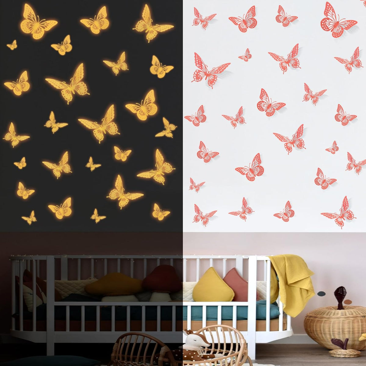 SAOROPEB 3D Butterfly Wall Decor 48 Pcs Gold Butterfly Birthday Decorations