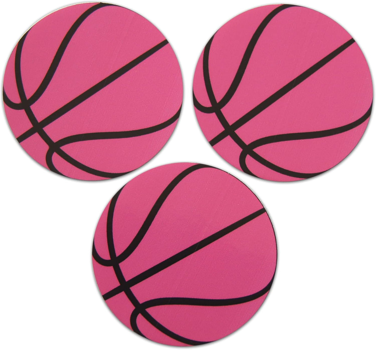 Novel Merk Pink Basketball Sports Ball Vinyl Stickers - 2” Round Individual Decals for Laptop, Water Bottle, Phone, Party Favors, & Decor - Adheres to Clean Surfaces Waterproof & Repositionable (20