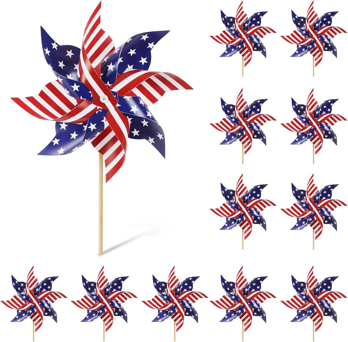HOOSUN 12Pcs Patriotic Pinwheels for Yard and Garden American Flag Pinwheel