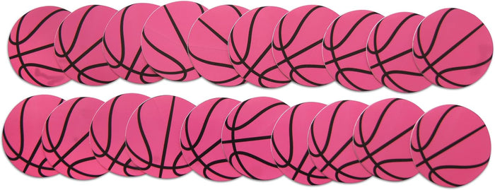 Novel Merk Pink Basketball Sports Ball Vinyl Stickers - 2” Round Individual Decals for Laptop, Water Bottle, Phone, Party Favors, & Decor - Adheres to Clean Surfaces Waterproof & Repositionable (20