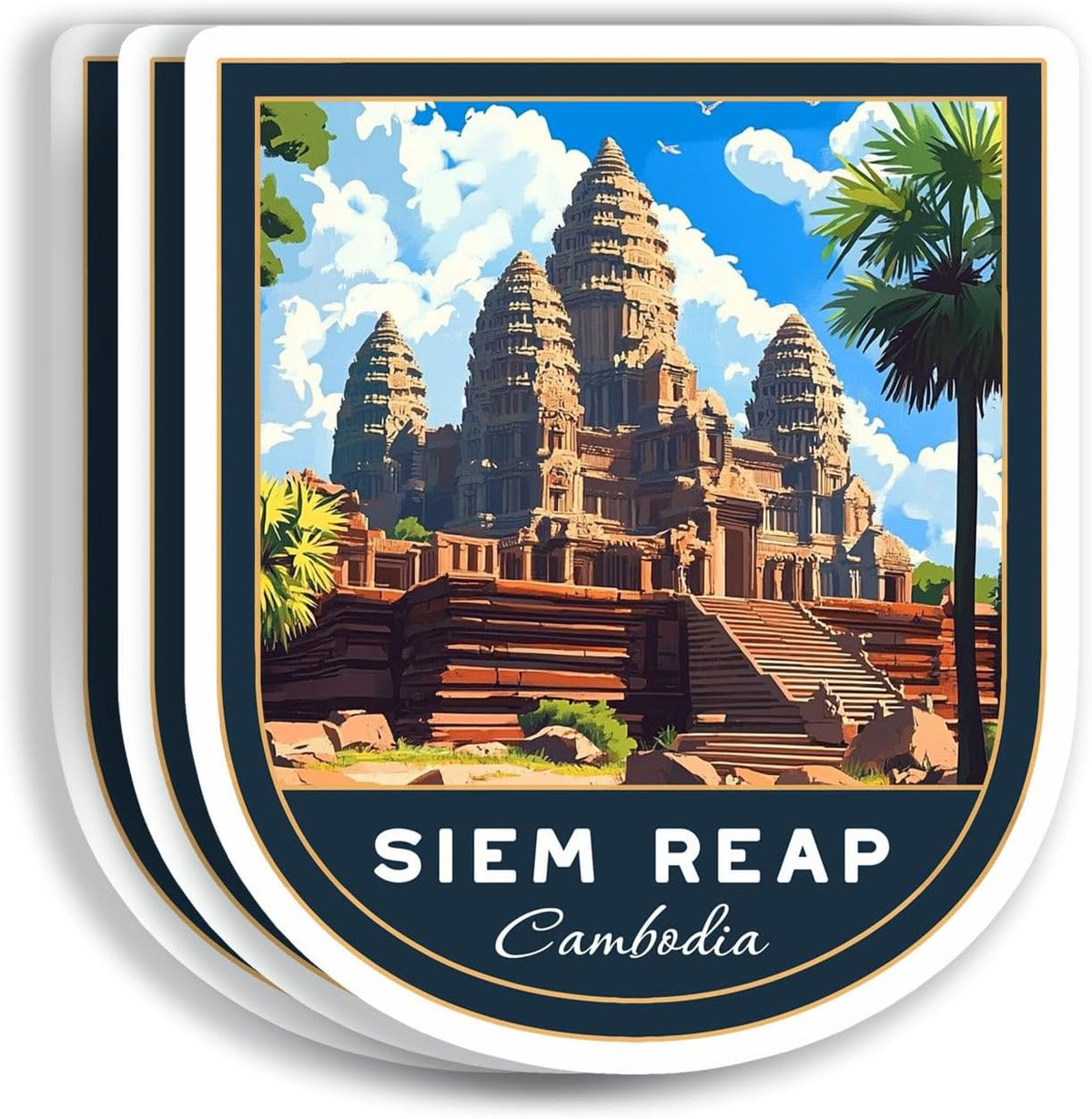 (3 Pcs 3X3) SIEM Reap Cambodia Stickers - SIEM Reap Travel Sticker - Cambodia Travel Gift - SIEM Reap Souvenir - Decals for Luggage - Suitcase - Scrapbook - Laptop - Water Bottle