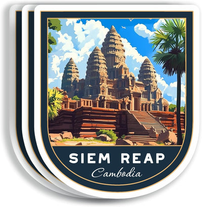 (3 Pcs 3X3) SIEM Reap Cambodia Stickers - SIEM Reap Travel Sticker - Cambodia Travel Gift - SIEM Reap Souvenir - Decals for Luggage - Suitcase - Scrapbook - Laptop - Water Bottle