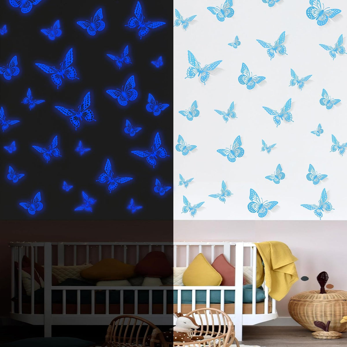 SAOROPEB 3D Butterfly Wall Decor 48 Pcs Gold Butterfly Birthday Decorations