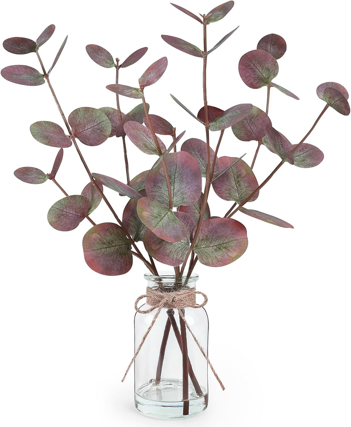 Bessol Artificial Eucalyptus Stems in Glass Vase with Faux Water, 13.5" Fake Plants for Home Decor, Coffee Table Centerpieces, Office, Bathroom & Farmhouse - Green Faux Plants Decorations