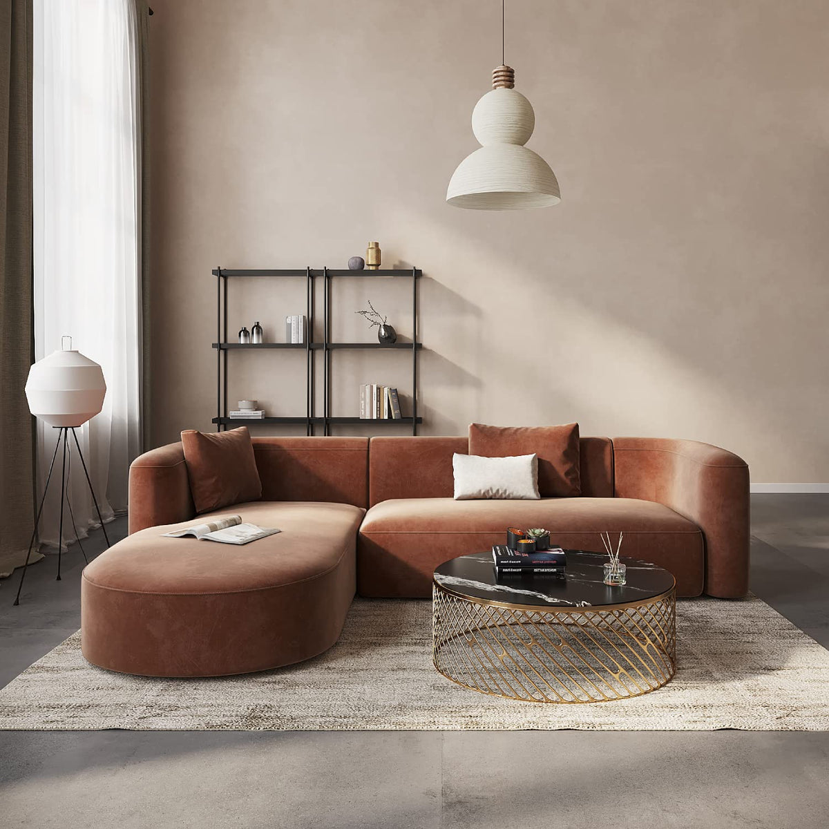 Acanva Mellow Modern Tight Curved Back Velvet Sofa