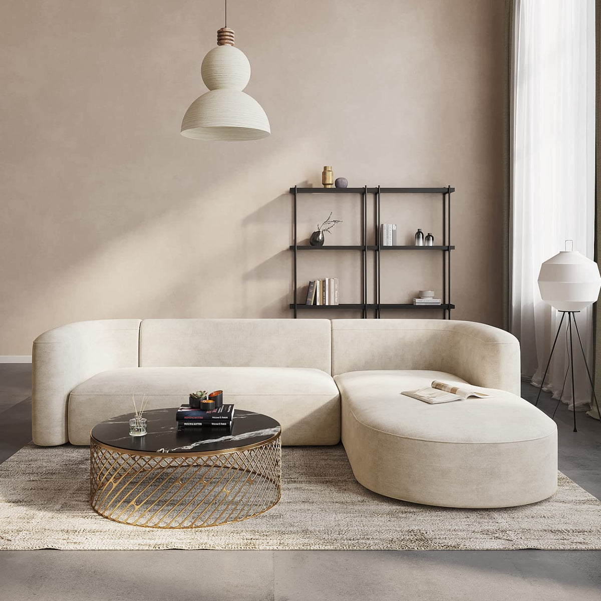 Acanva Mellow Modern Tight Curved Back Velvet Sofa