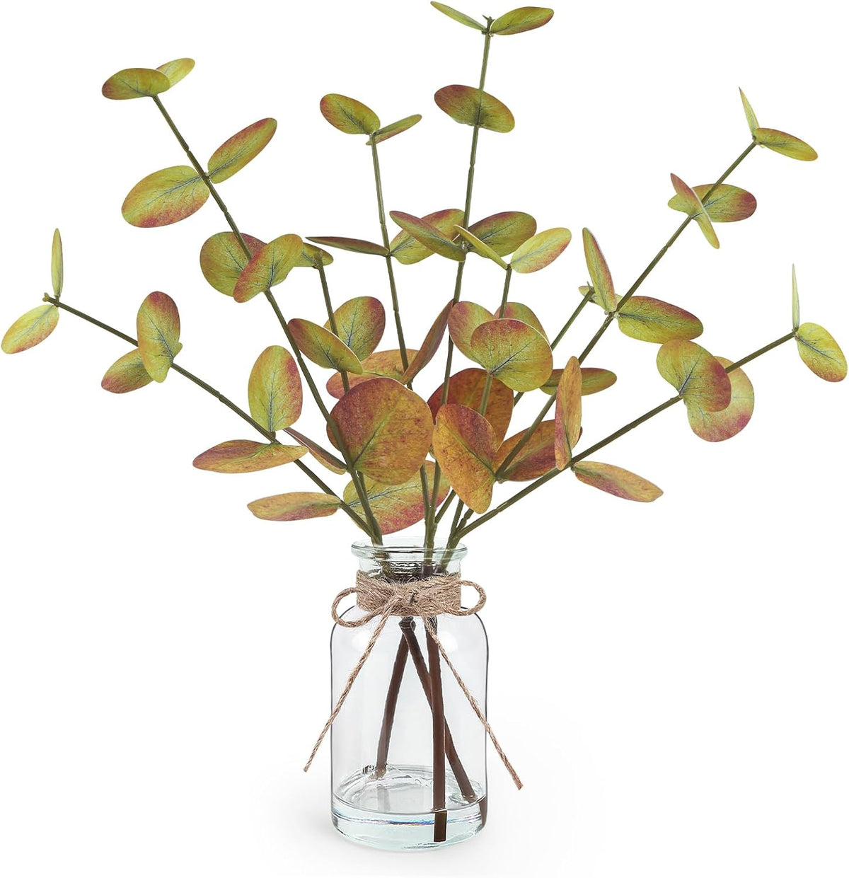 Bessol Artificial Eucalyptus Stems in Glass Vase with Faux Water, 13.5" Fake Plants for Home Decor, Coffee Table Centerpieces, Office, Bathroom & Farmhouse - Green Faux Plants Decorations
