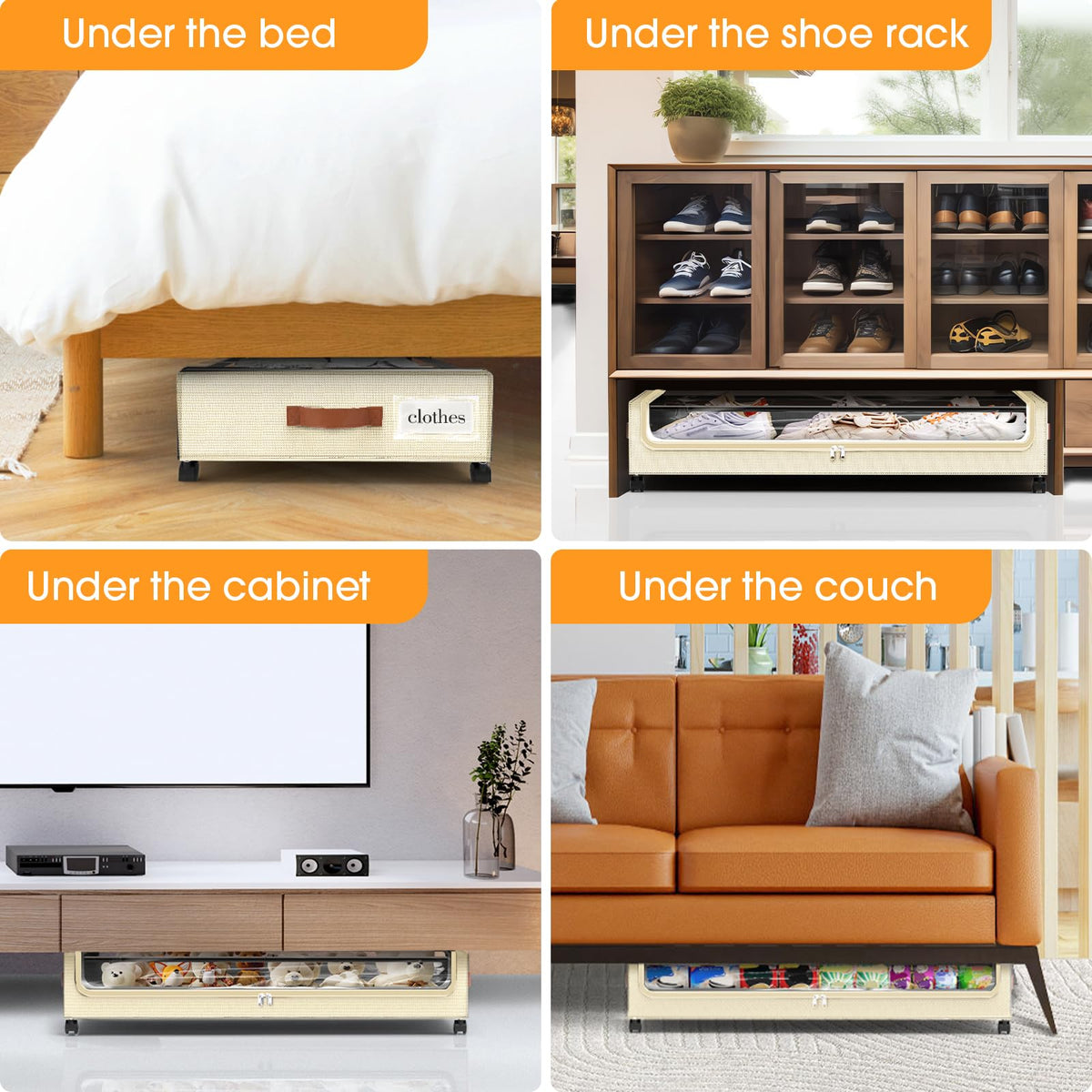SpaceHacks Under Bed Drawers with Wheels, Clear Window & Label - Large Capacity Rolling Storage for Clothes, Shoes, Blankets