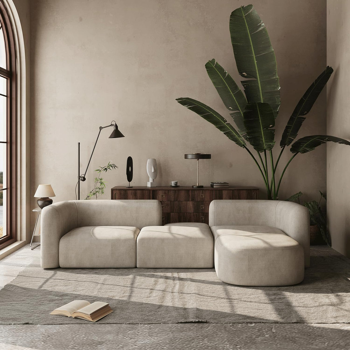 Acanva Mellow Modern Tight Curved Back Velvet Sofa