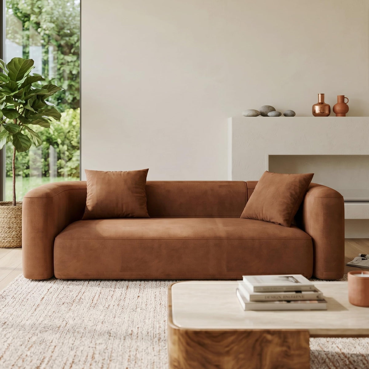 Acanva Mellow Modern Tight Curved Back Velvet Sofa