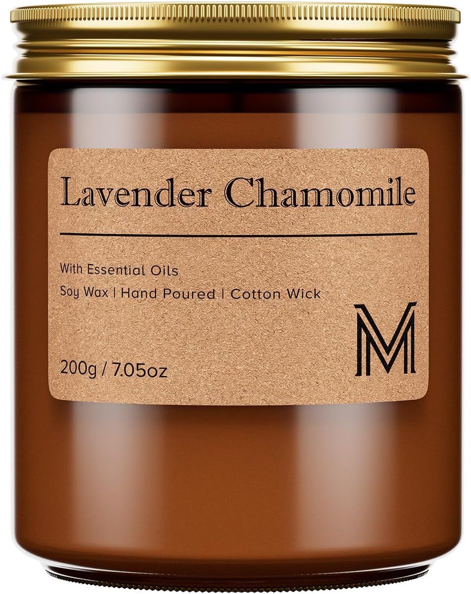 M&SENSE Santal Scented Small Candle, 7.5Oz Aromatherapy Candle for Home Fragrance, Soy Wax Candles Gift for Birthday, Housewarming, Amber Jar Candle for Stress Relief