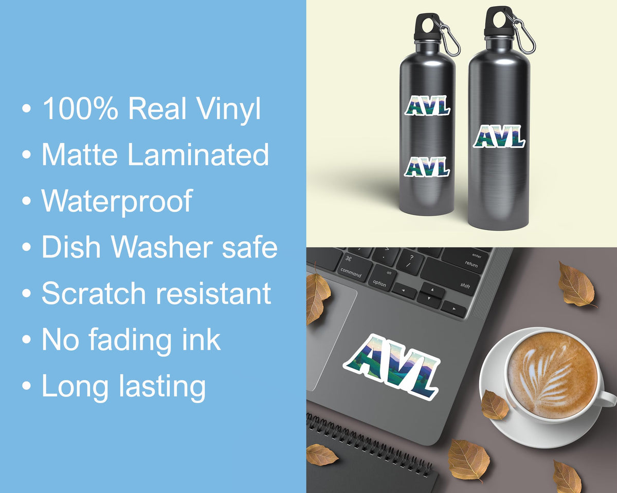 3Pcs Asheville Sticker - AVL Sticker - Asheville North Carolina Sticker - Sticker for Water Bottle - Luggage - Phone - Laptop - Mug