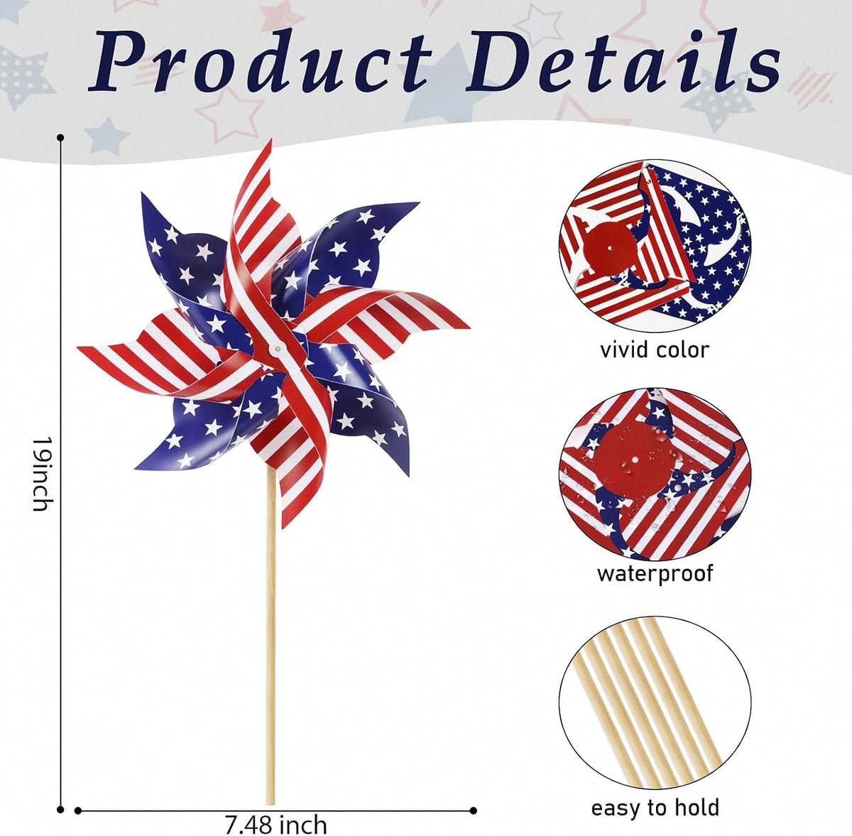 HOOSUN 12Pcs Patriotic Pinwheels for Yard and Garden American Flag Pinwheel