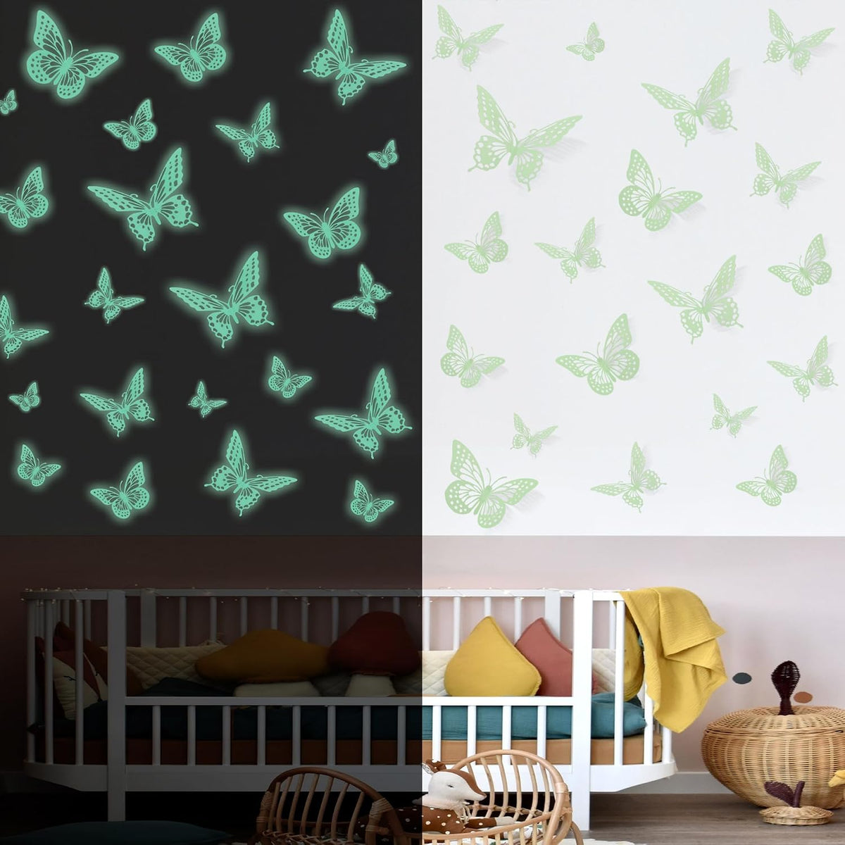 SAOROPEB 3D Butterfly Wall Decor 48 Pcs Gold Butterfly Birthday Decorations