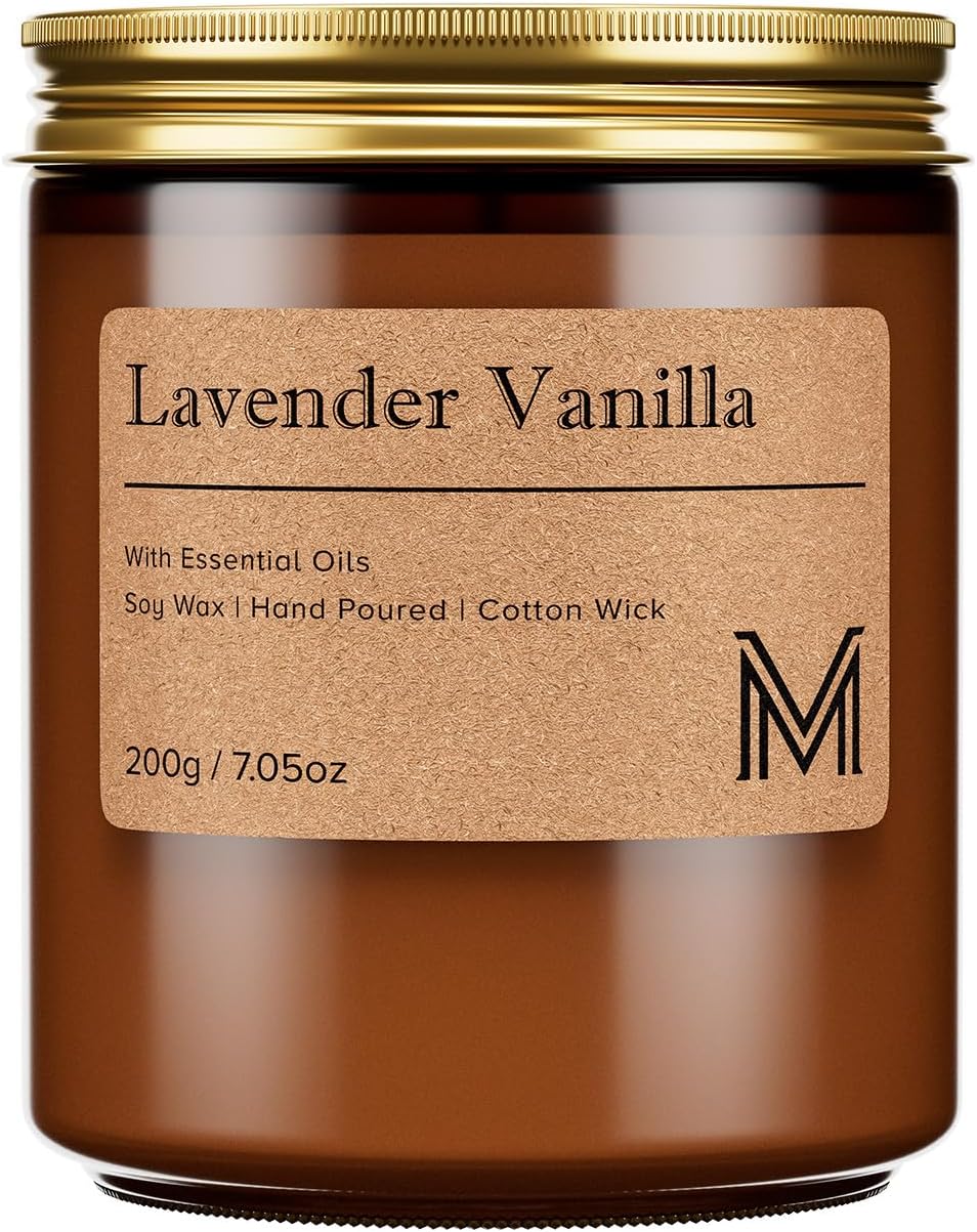 M&SENSE Santal Scented Small Candle, 7.5Oz Aromatherapy Candle for Home Fragrance, Soy Wax Candles Gift for Birthday, Housewarming, Amber Jar Candle for Stress Relief