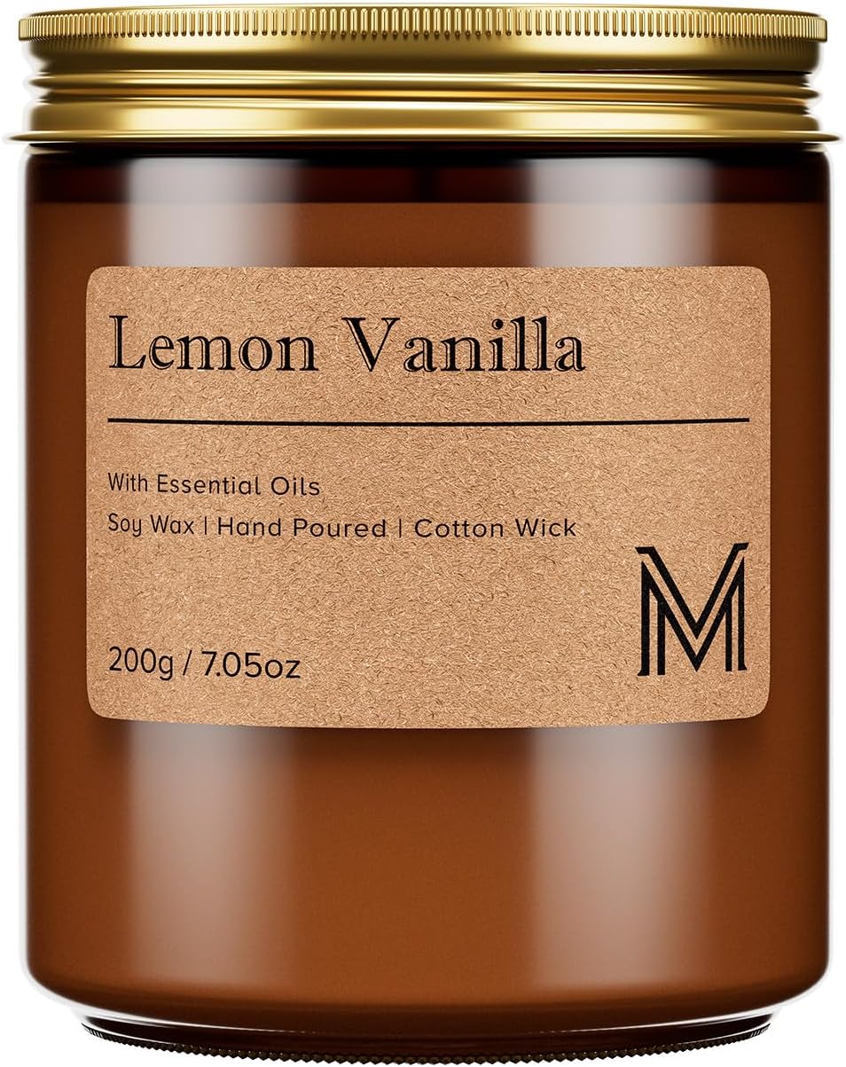 M&SENSE Santal Scented Small Candle, 7.5Oz Aromatherapy Candle for Home Fragrance, Soy Wax Candles Gift for Birthday, Housewarming, Amber Jar Candle for Stress Relief