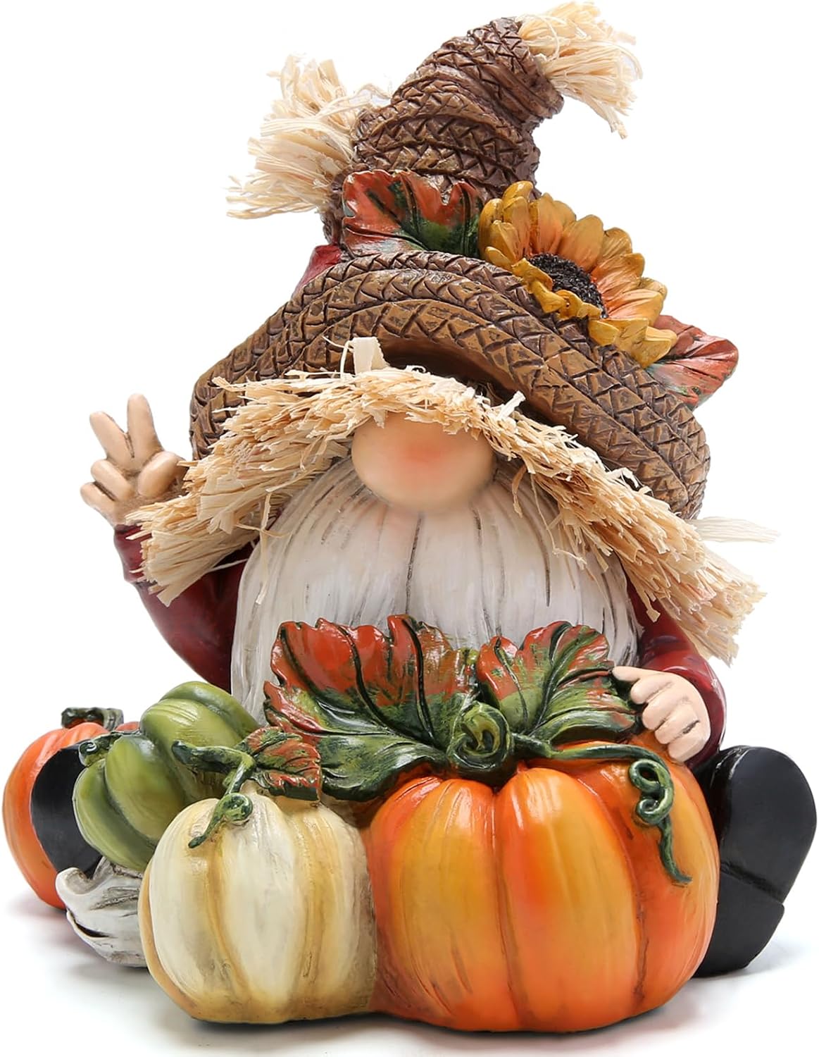 Hodao Thanksgiving Decor Harvest Elf Figurines with Pumpkin Sunflower