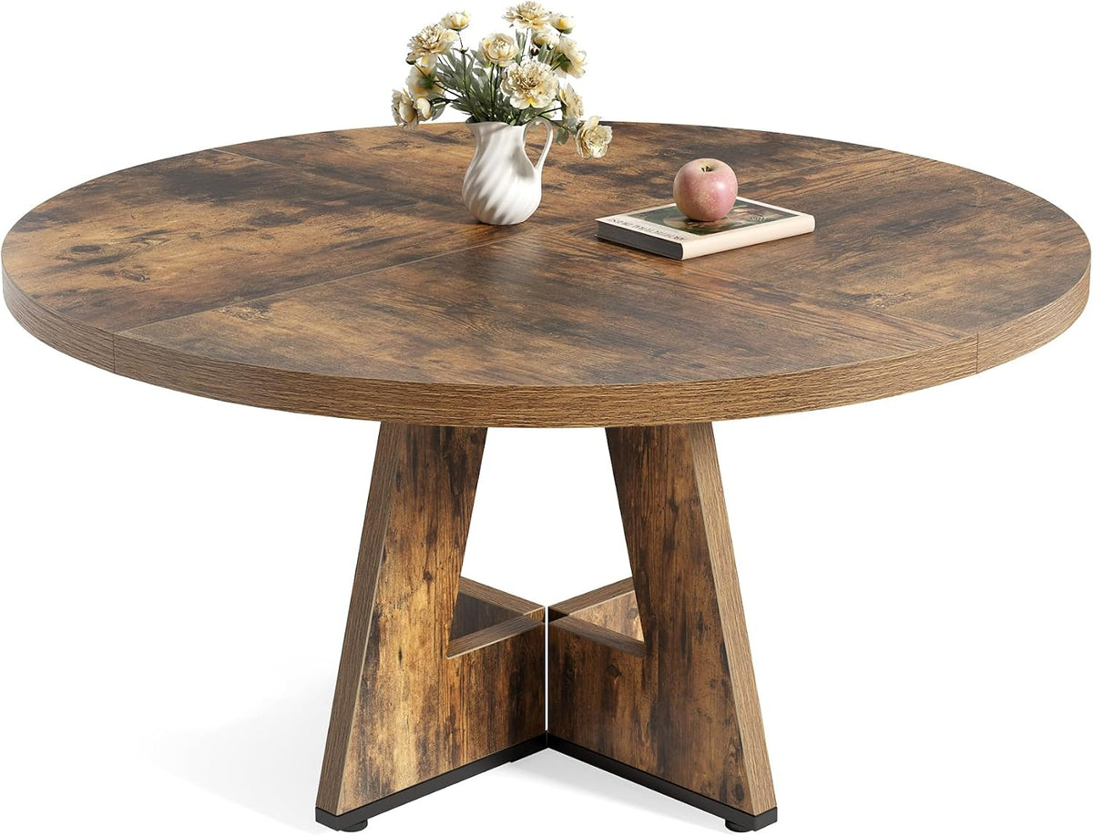 LITTLE TREE Round Dining Table for 4-6 People, 47 Inches Dining Room Table with Wooden Pedestal Base, Circle Kitchen Tables for Dining Room, Kitchen, Living Room, Oak