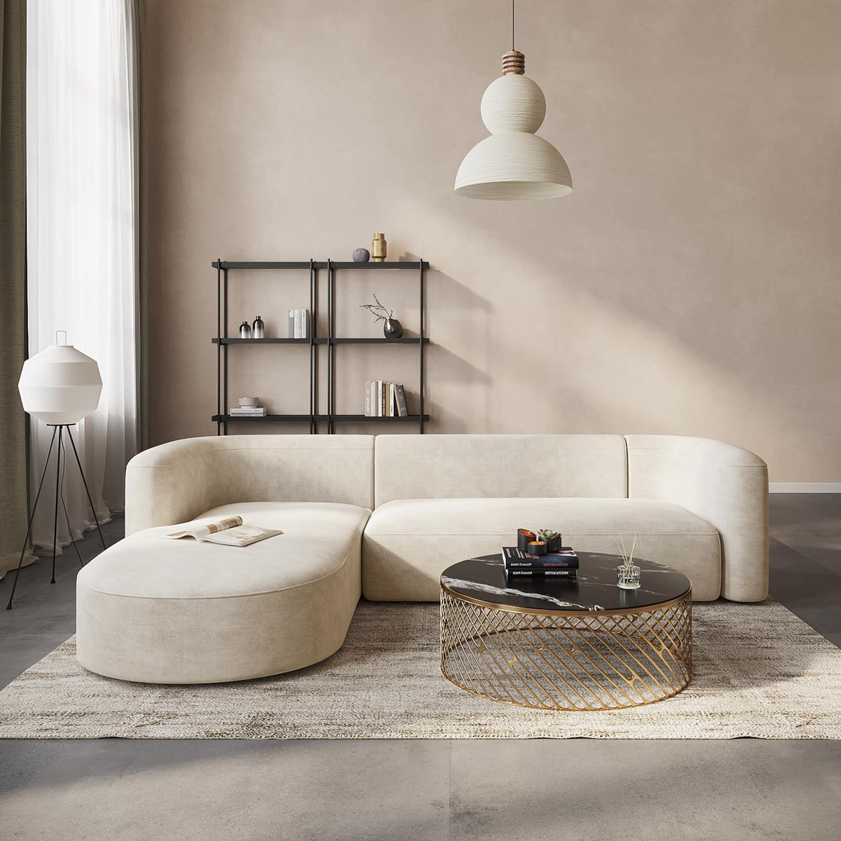 Acanva Mellow Modern Tight Curved Back Velvet Sofa