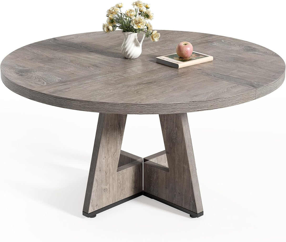 LITTLE TREE Round Dining Table for 4-6 People, 47 Inches Dining Room Table with Wooden Pedestal Base, Circle Kitchen Tables for Dining Room, Kitchen, Living Room, Oak