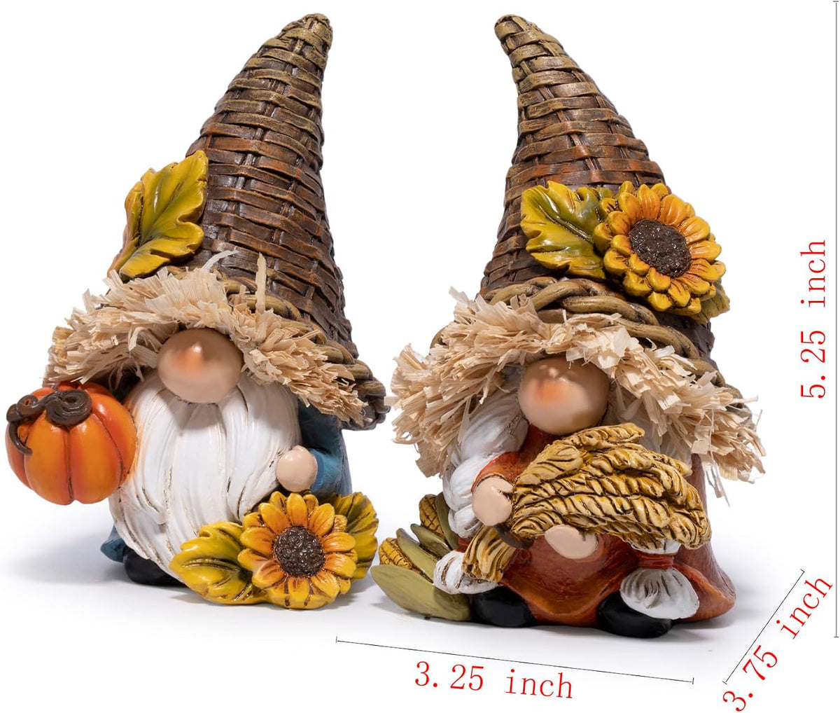 Hodao Thanksgiving Decor Harvest Elf Figurines with Pumpkin Sunflower
