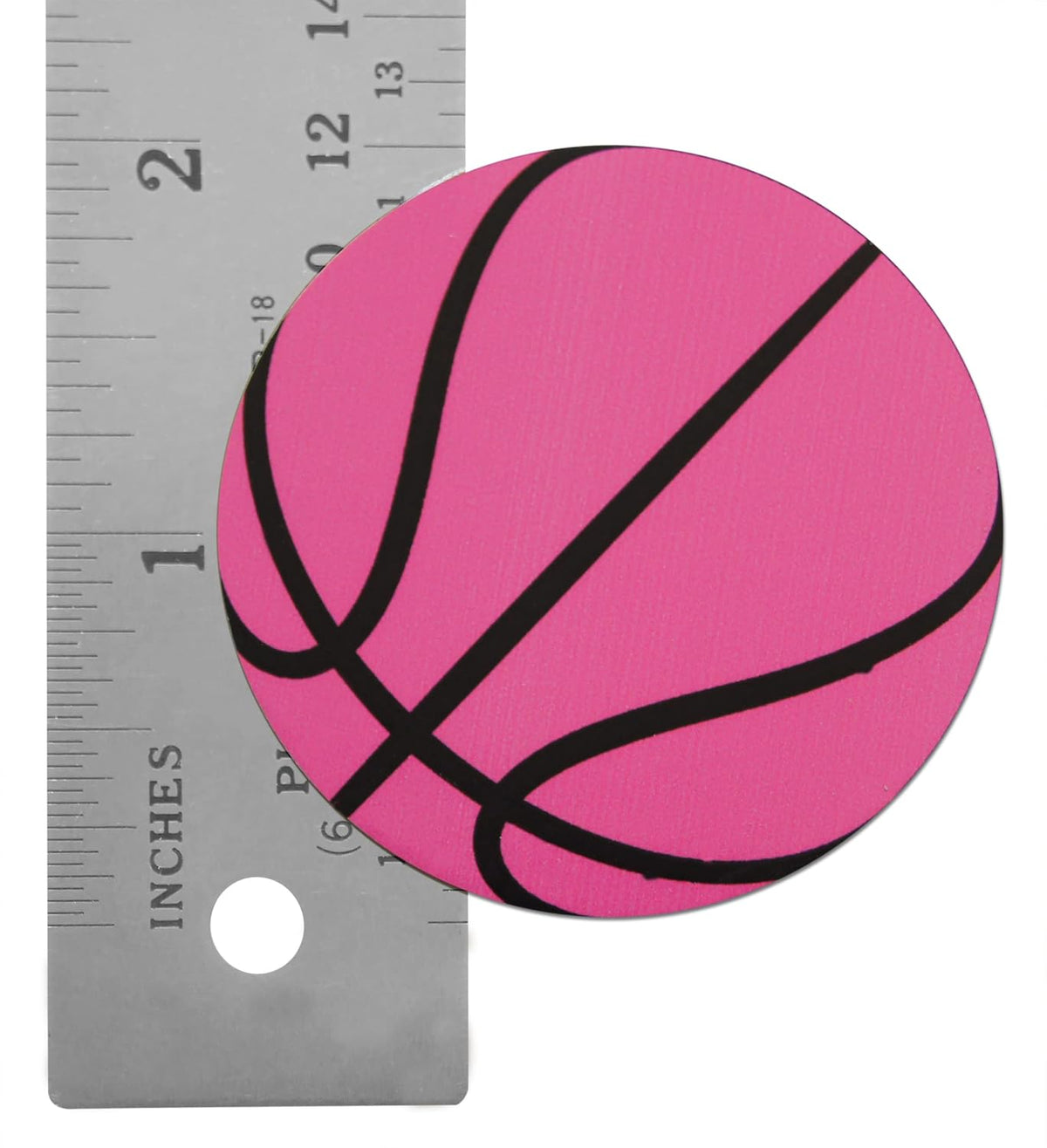 Novel Merk Pink Basketball Sports Ball Vinyl Stickers - 2” Round Individual Decals for Laptop, Water Bottle, Phone, Party Favors, & Decor - Adheres to Clean Surfaces Waterproof & Repositionable (20