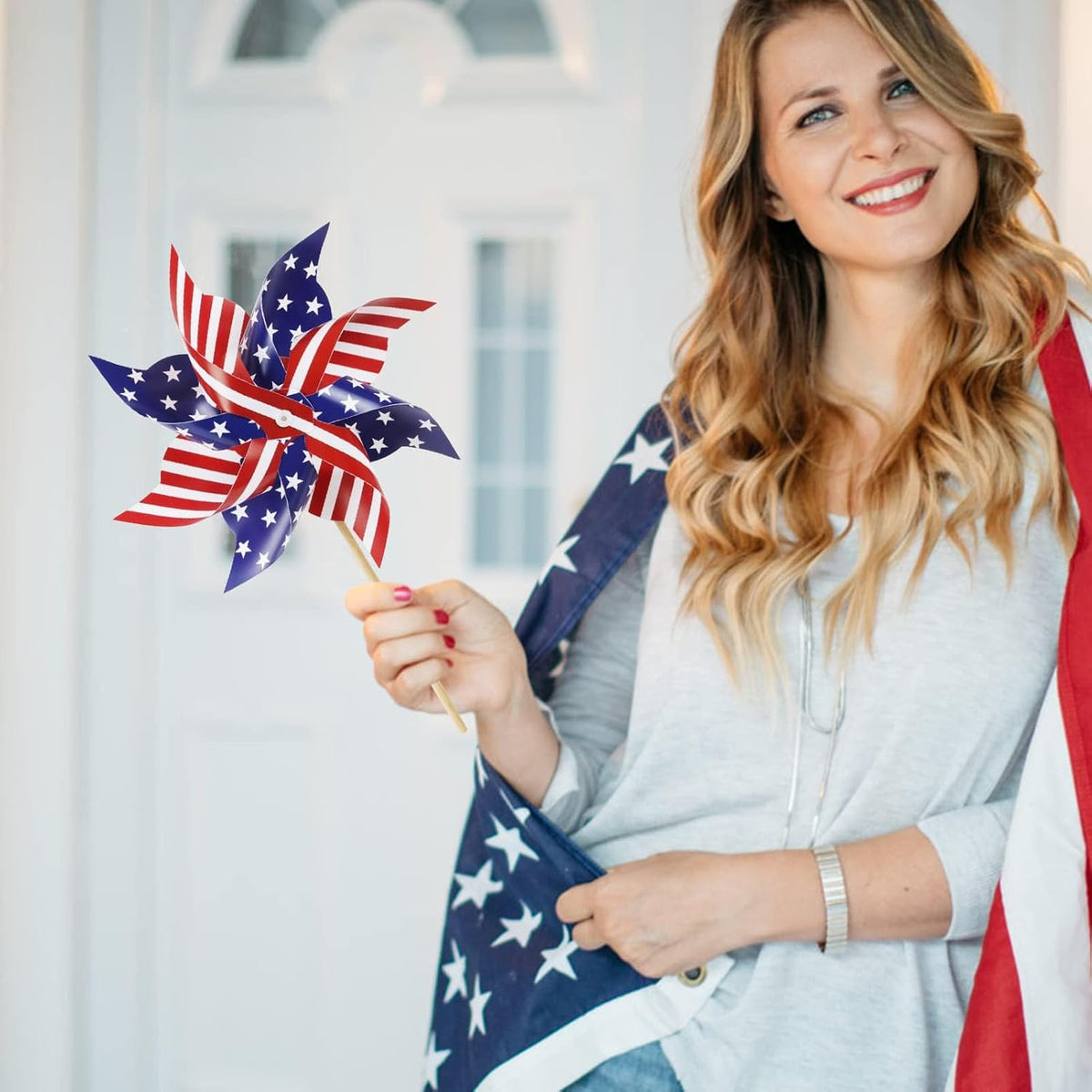 HOOSUN 12Pcs Patriotic Pinwheels for Yard and Garden American Flag Pinwheel
