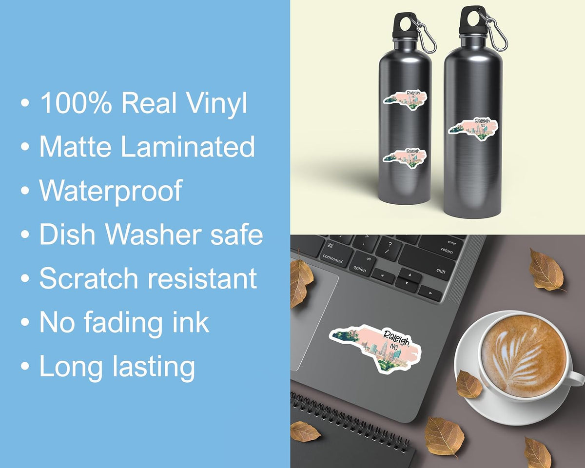 3Pcs Raleigh North Carolina Sticker - North Carolina - Travel - Funny - Sticker for Water Bottle - Mug - Laptop - Notebook - Luggage