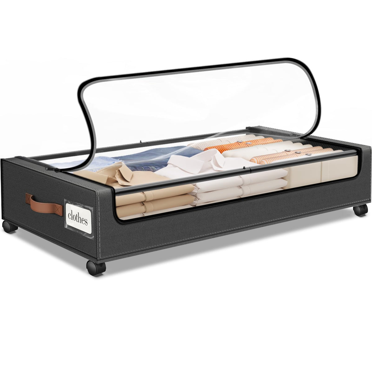 SpaceHacks Under Bed Drawers with Wheels, Clear Window & Label - Large Capacity Rolling Storage for Clothes, Shoes, Blankets