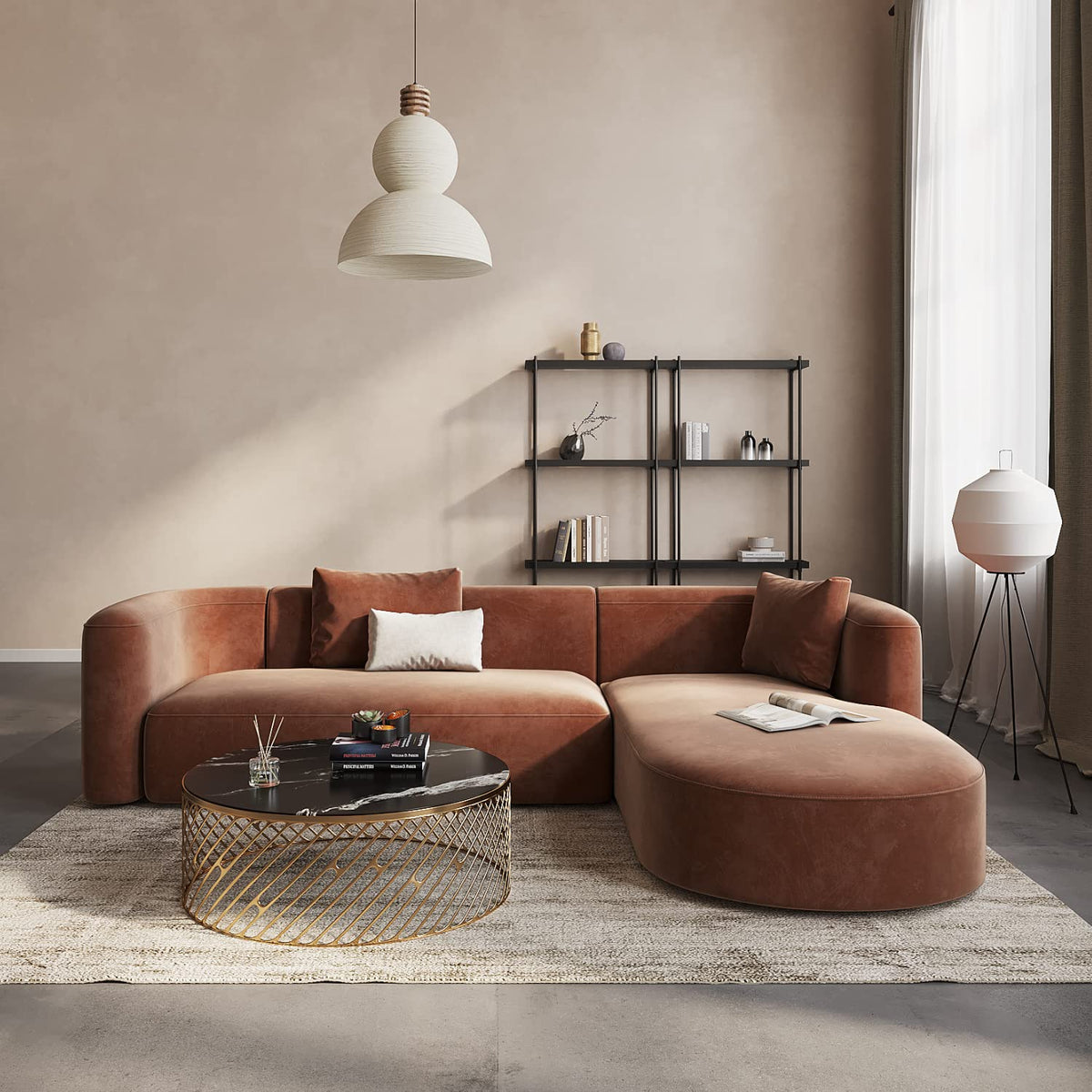 Acanva Mellow Modern Tight Curved Back Velvet Sofa