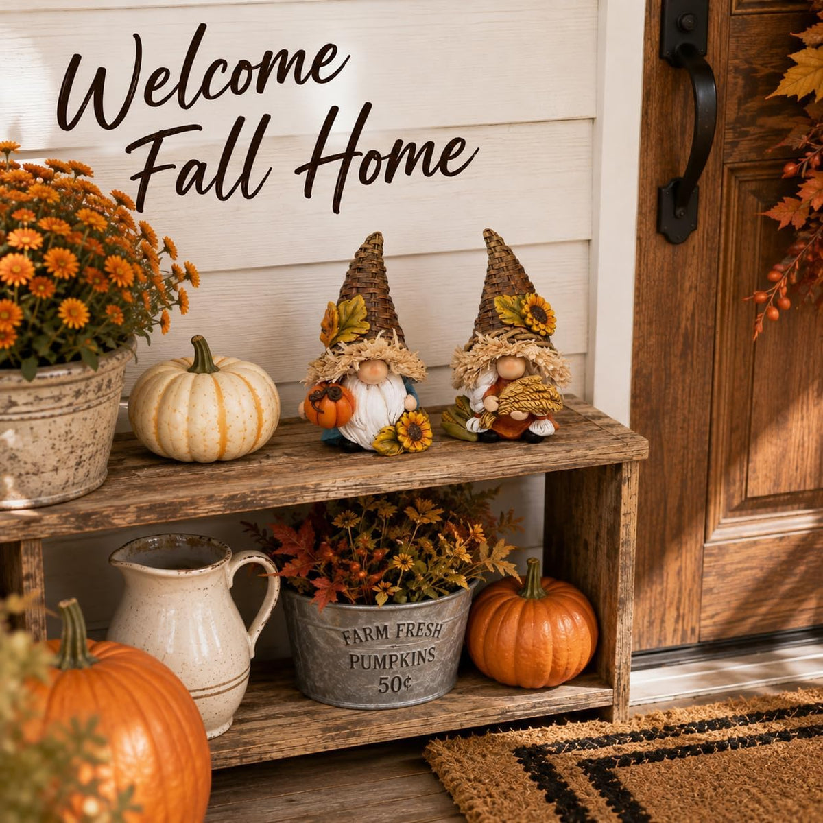 Hodao Thanksgiving Decor Harvest Elf Figurines with Pumpkin Sunflower