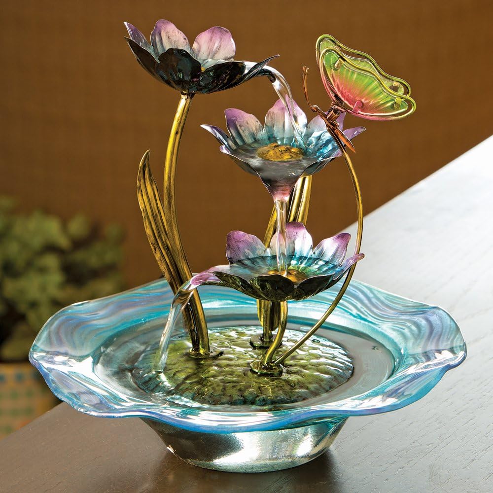 Bits and Pieces Iridescent Glass Butterfly Fountain Sculpture, 12" Tall