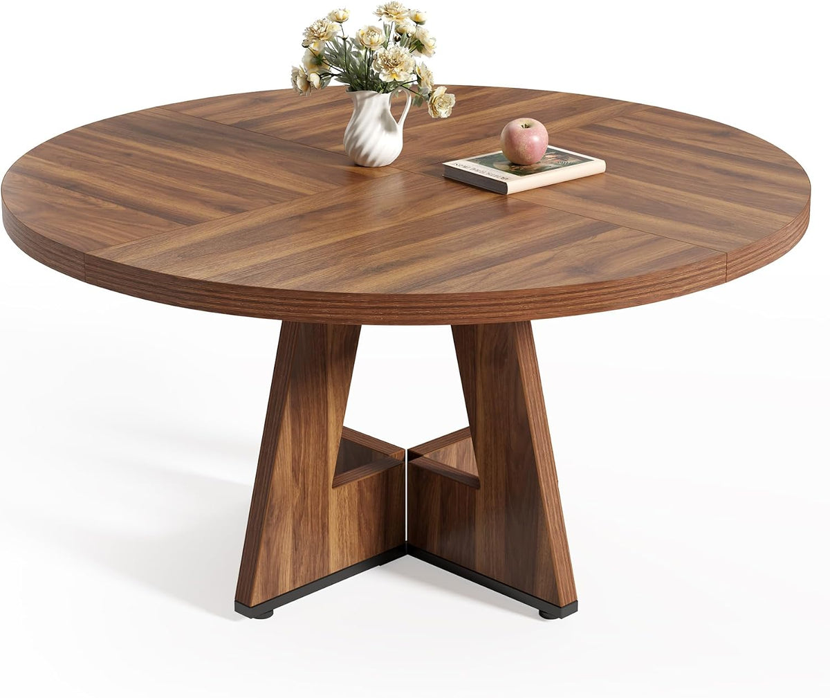 LITTLE TREE Round Dining Table for 4-6 People, 47 Inches Dining Room Table with Wooden Pedestal Base, Circle Kitchen Tables for Dining Room, Kitchen, Living Room, Oak