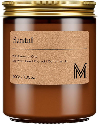 M&SENSE Santal Scented Small Candle, 7.5Oz Aromatherapy Candle for Home Fragrance, Soy Wax Candles Gift for Birthday, Housewarming, Amber Jar Candle for Stress Relief